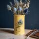 Vintage 1960s Vallauris Yellow Ceramic Vase, Blue Peacock Feather Decor