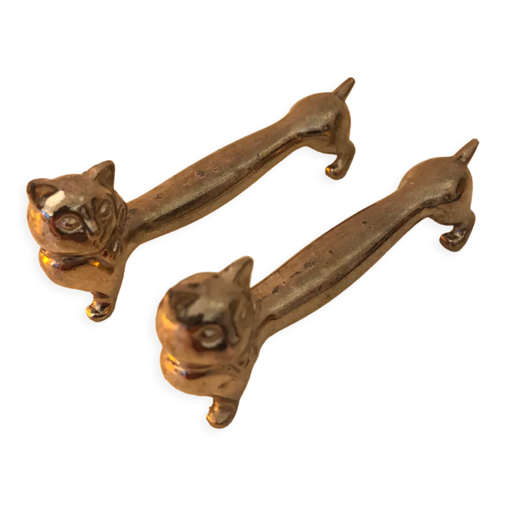 Lot de 6 portes couteaux modèle Chat en métal argenté