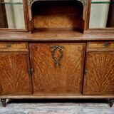 Superb library buffet with two bodies Louis XVI style in marquetry circa 1880