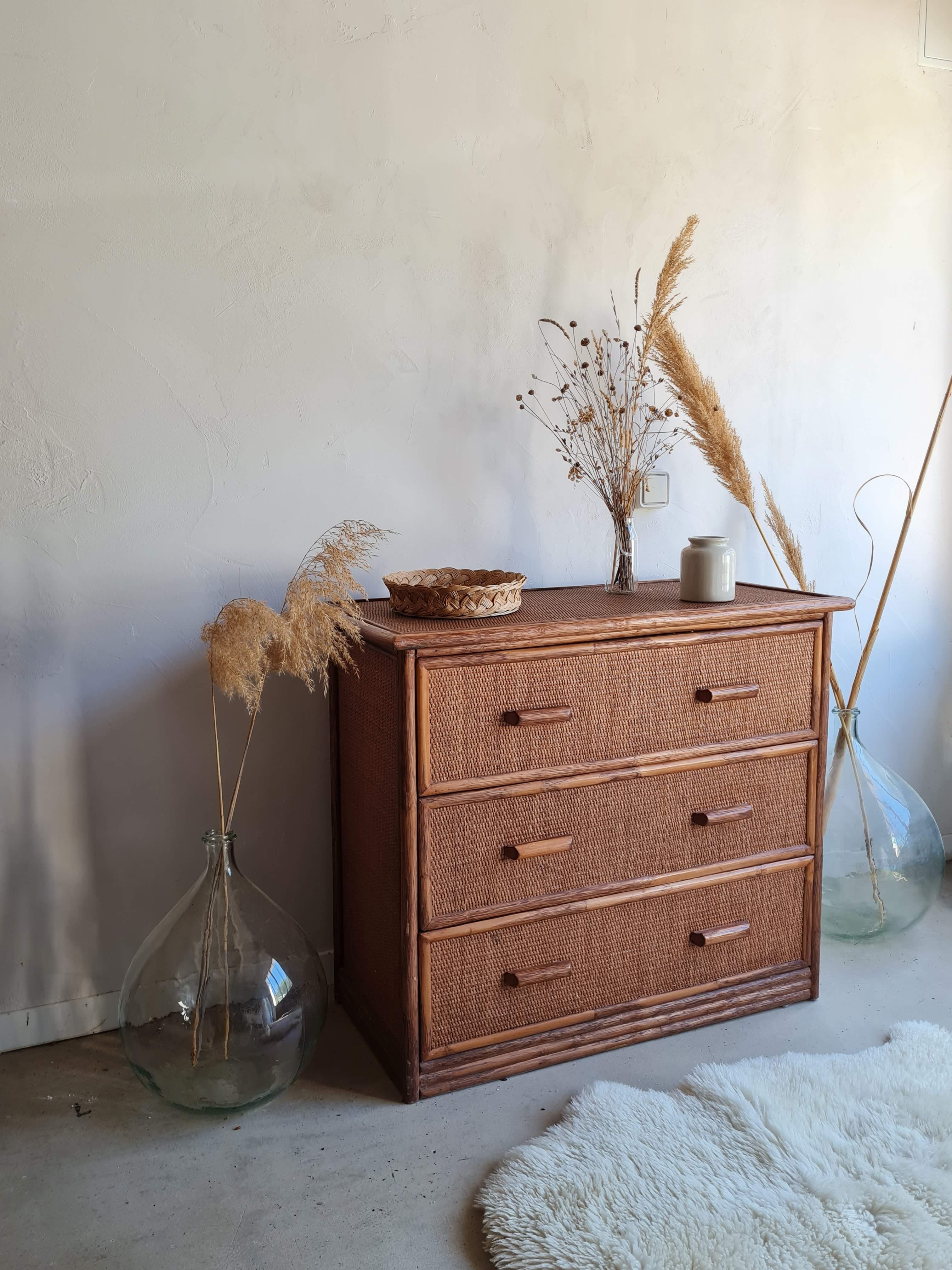Vintage rattan chest of drawers