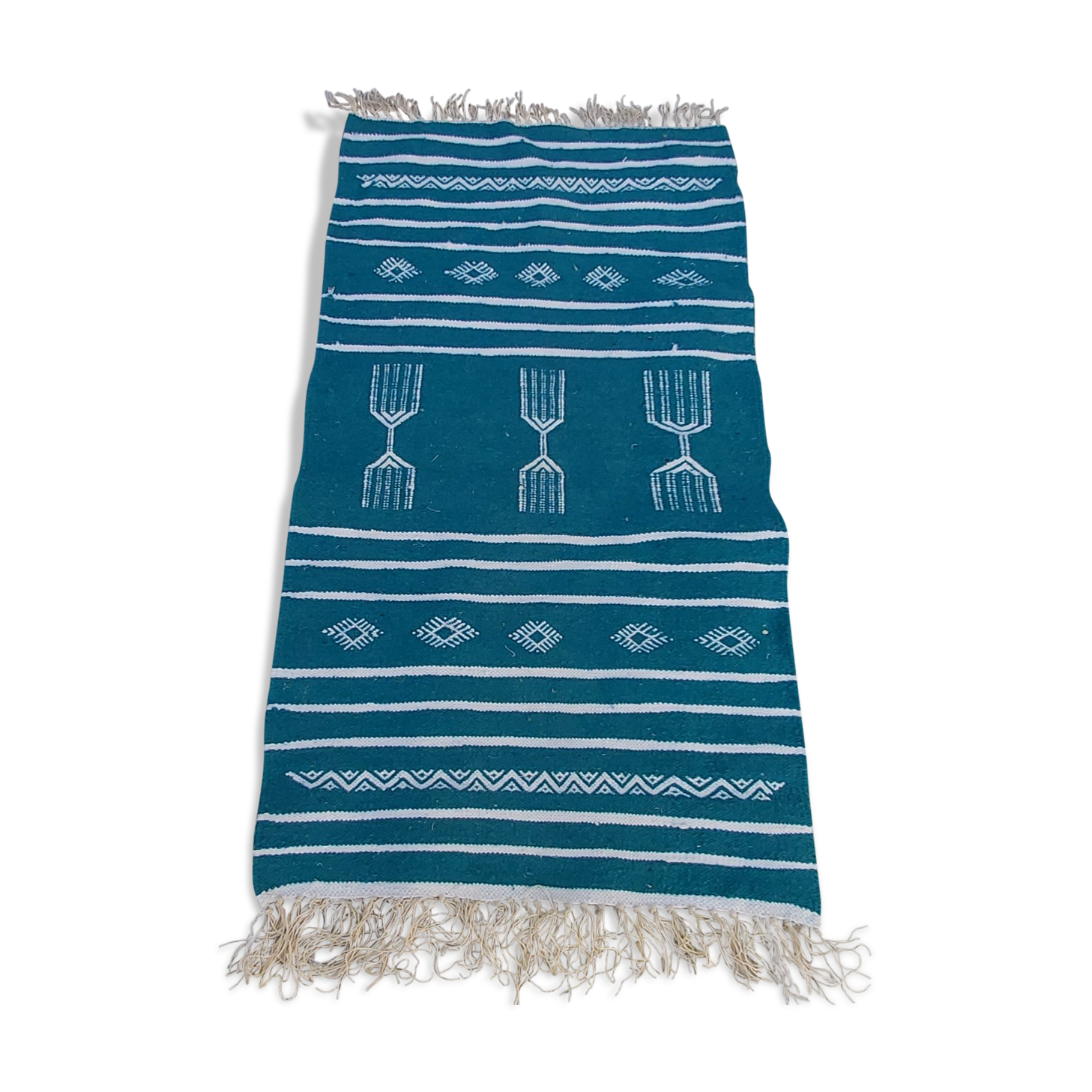 Handmade blue and white kilim rug in pure wool 110x60