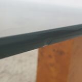 Low table in elm and brass magnifying glass