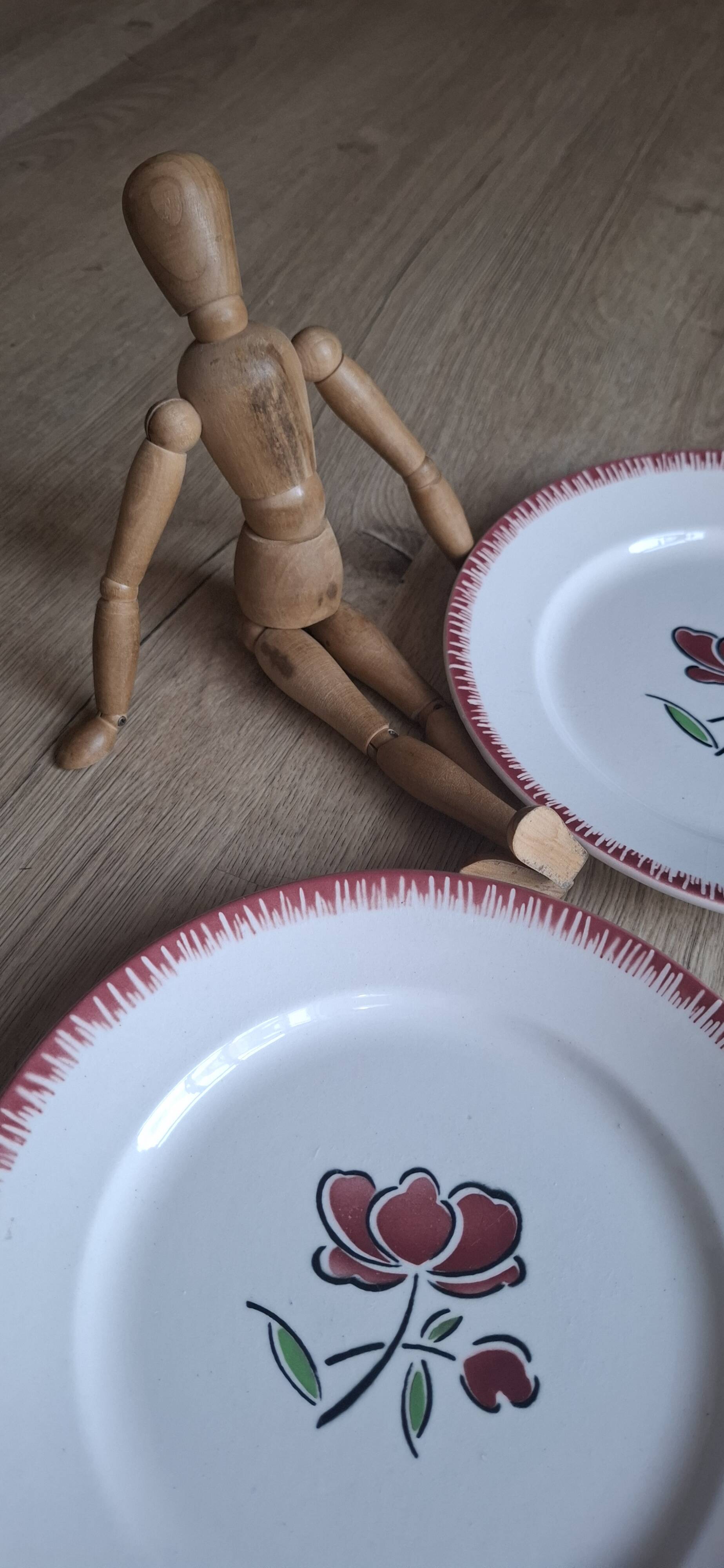 Set of 9 Badonviller flower dinner plates