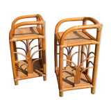 Bamboo and rattan bedside table pair
