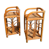 Paire de table de chevet en bambou et rotin