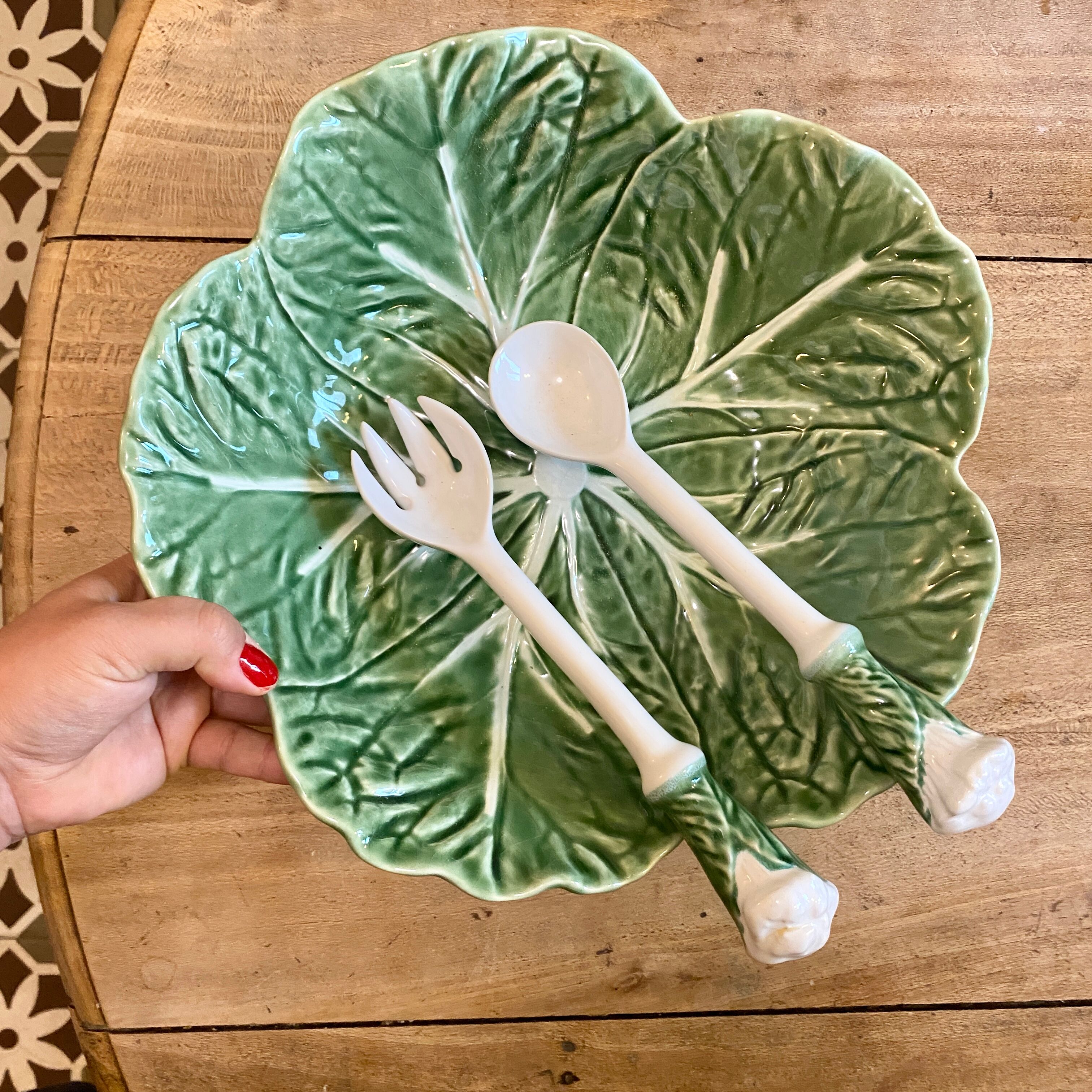 Vintage cabbage bowl and ceramic salad cutlery