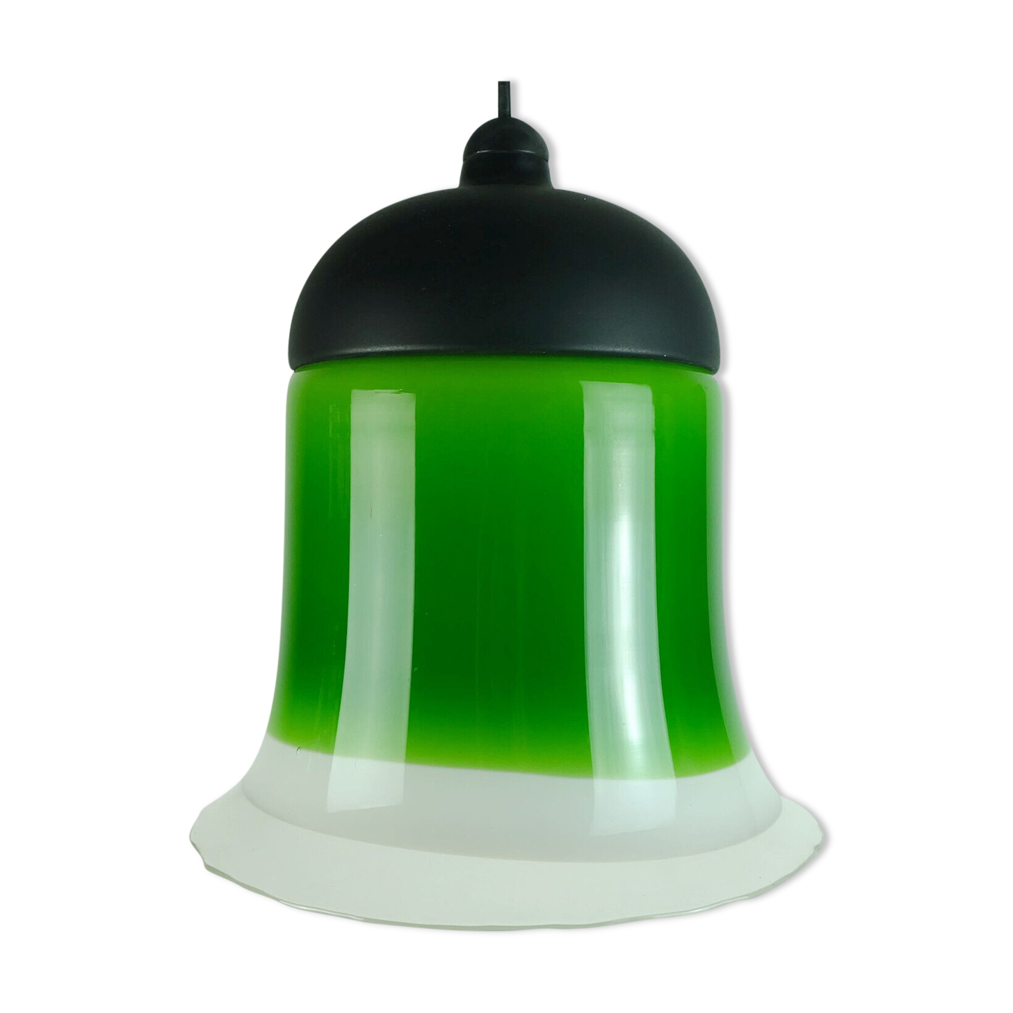 mid century PENDANT LIGHT peill & putzler 1970s green white and clear glass shade model AH 191