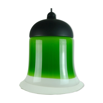 mid century PENDANT LIGHT peill & putzler 1970s green white and clear glass shade model AH 191