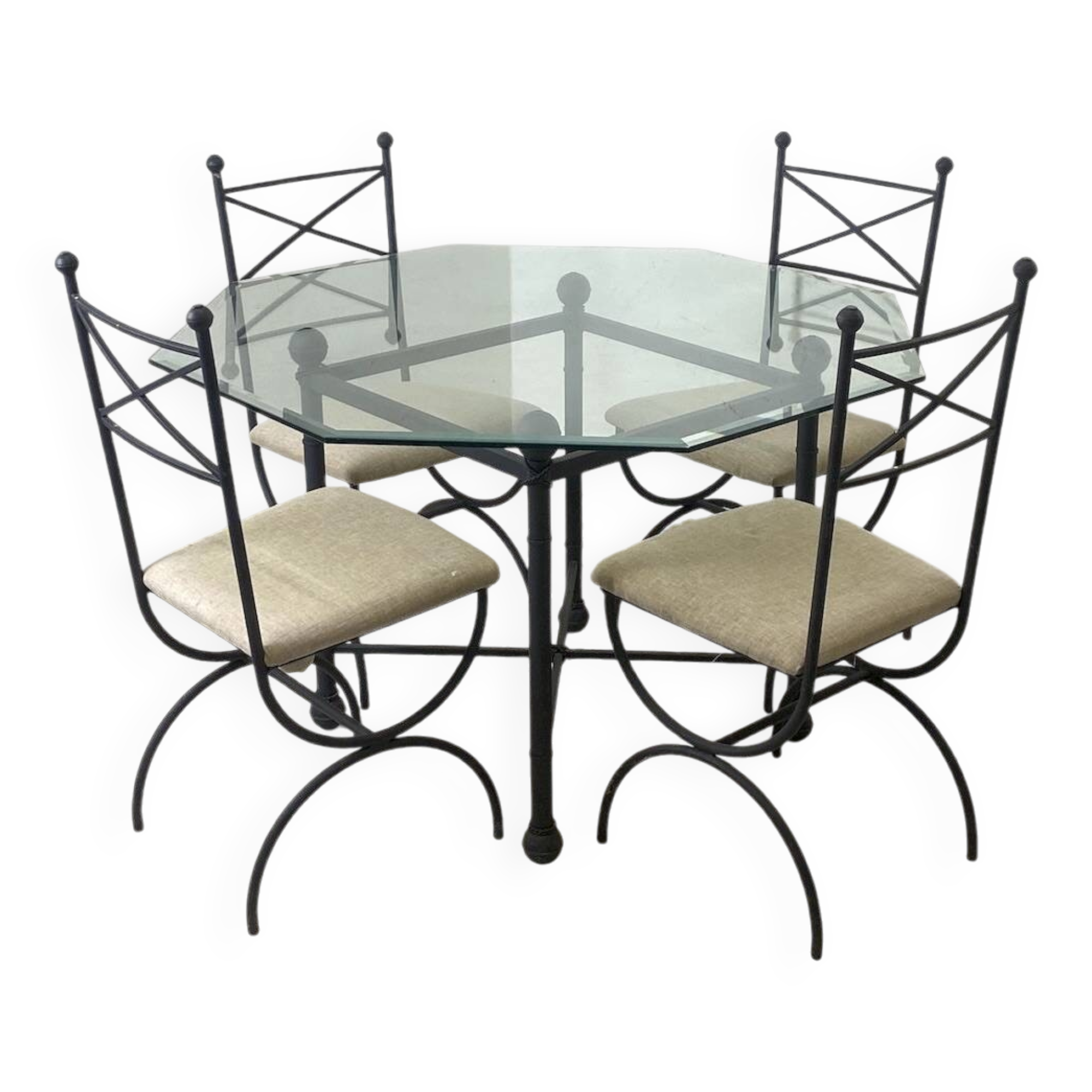 Iron and beveled octagonal glass dining room set