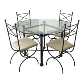 Ensemble salle à manger fer et verre octogonal biseauté