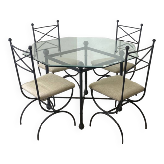 Iron and beveled octagonal glass dining room set