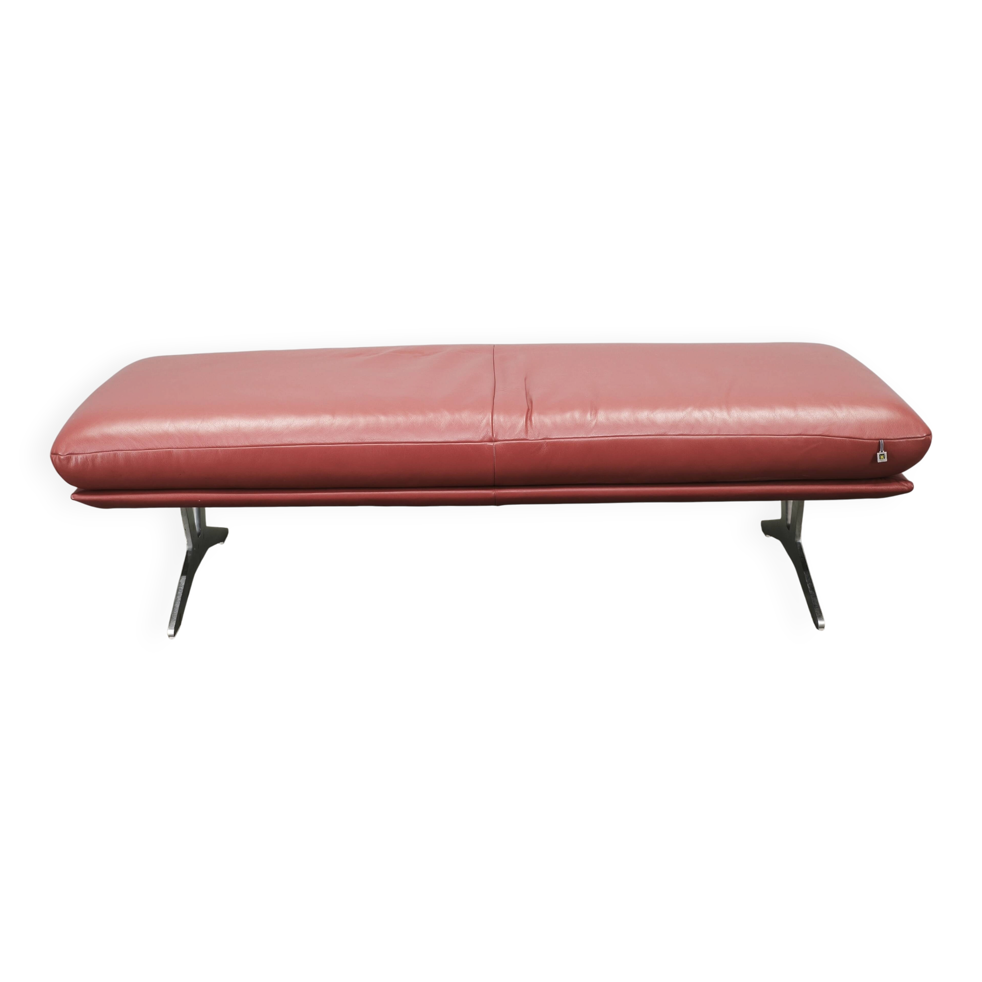 German Koinor Leather Bench with Brushed Stainless Steel Base 2020s