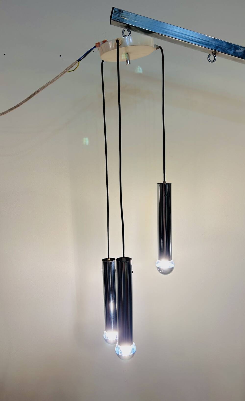 3-Light Tubular Chrome Cascade Pendant Light
