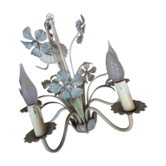 Chandelier flowers leaves polychrome metal