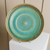 Green Turquoise Gradient Ceramic Bowl with Organic Shape, Large Danish Studio Piece, 1970s