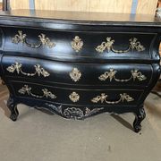 Curved chest of drawers, Louis XV style, Bordeaux type, lacquered in black