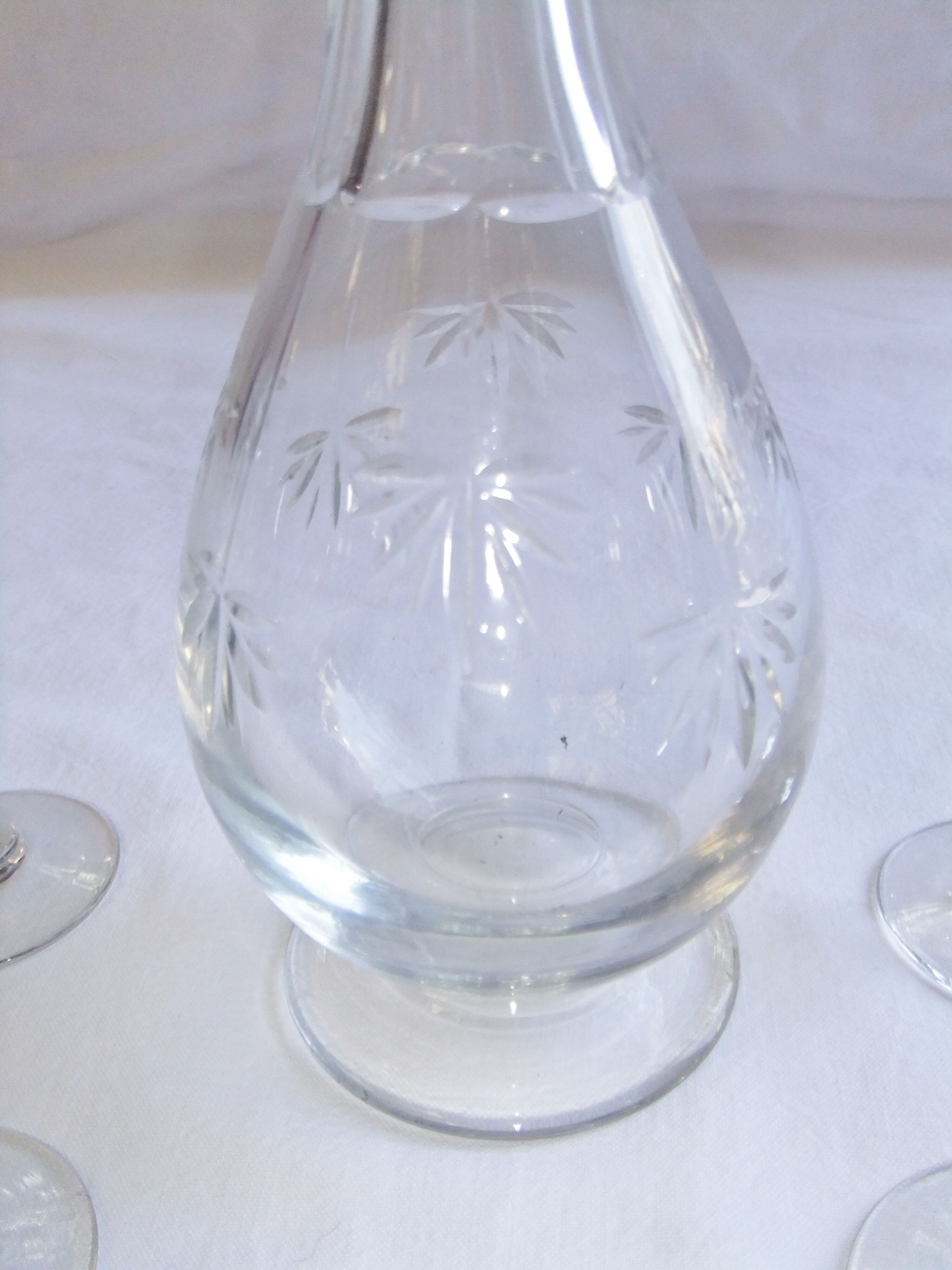 Bohemian crystal liqueur service Baccarat St Louis carafe glasses signed by an anchor