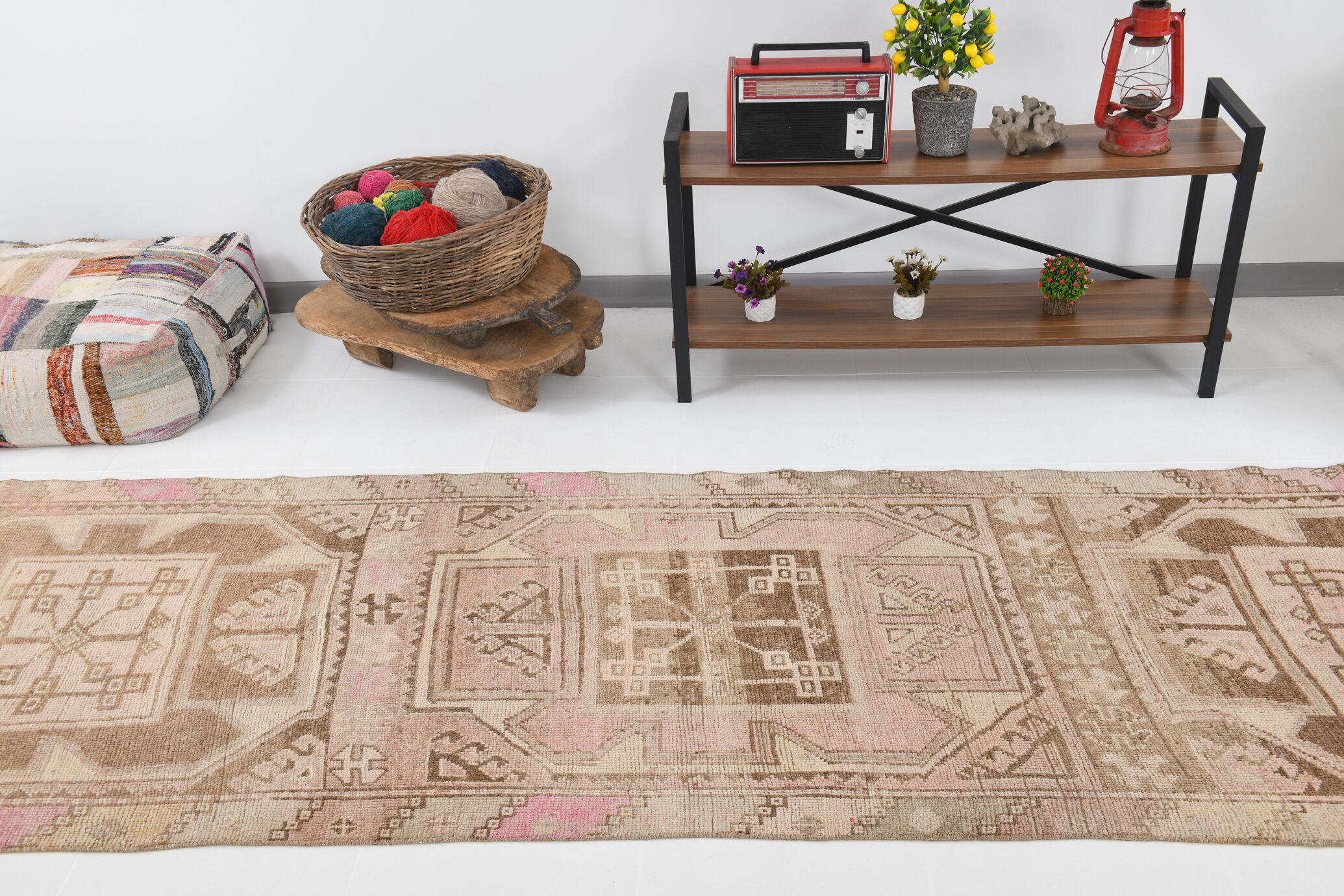 3x12 brown & beige vintage runner rug 100x360cm