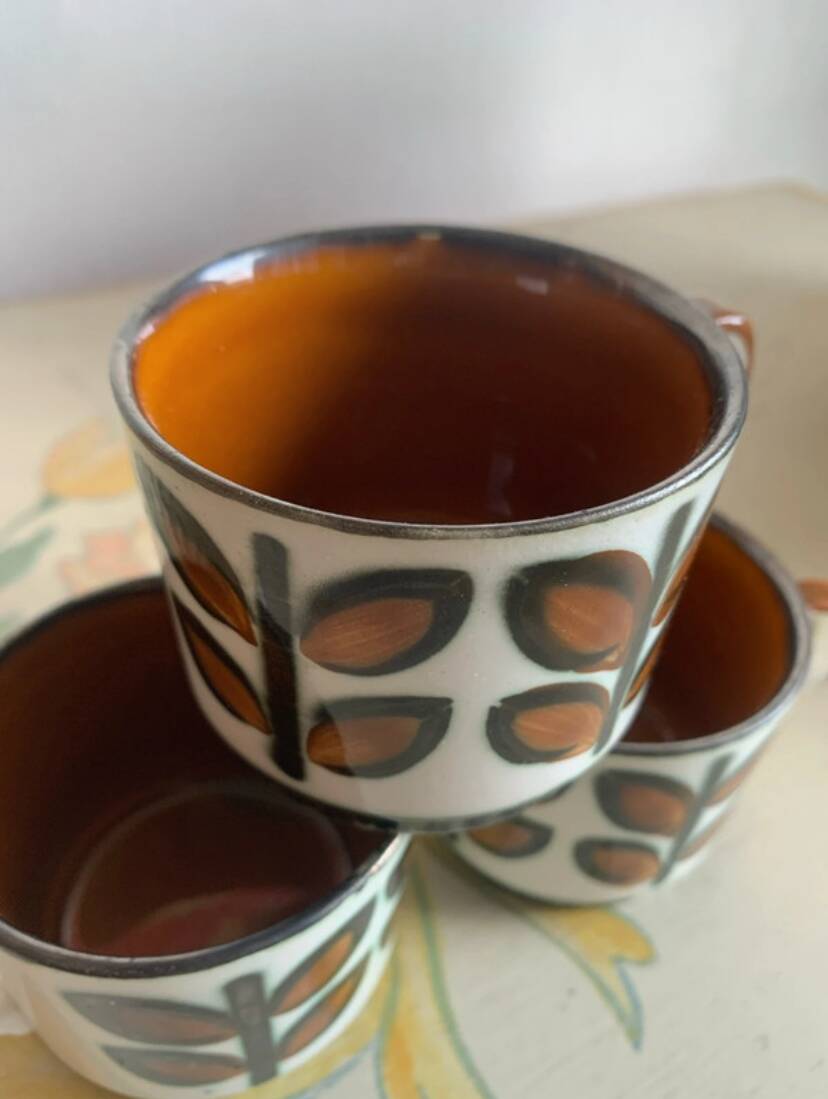 3 vintage coffee cups - boch belgium - "rambouillet" model