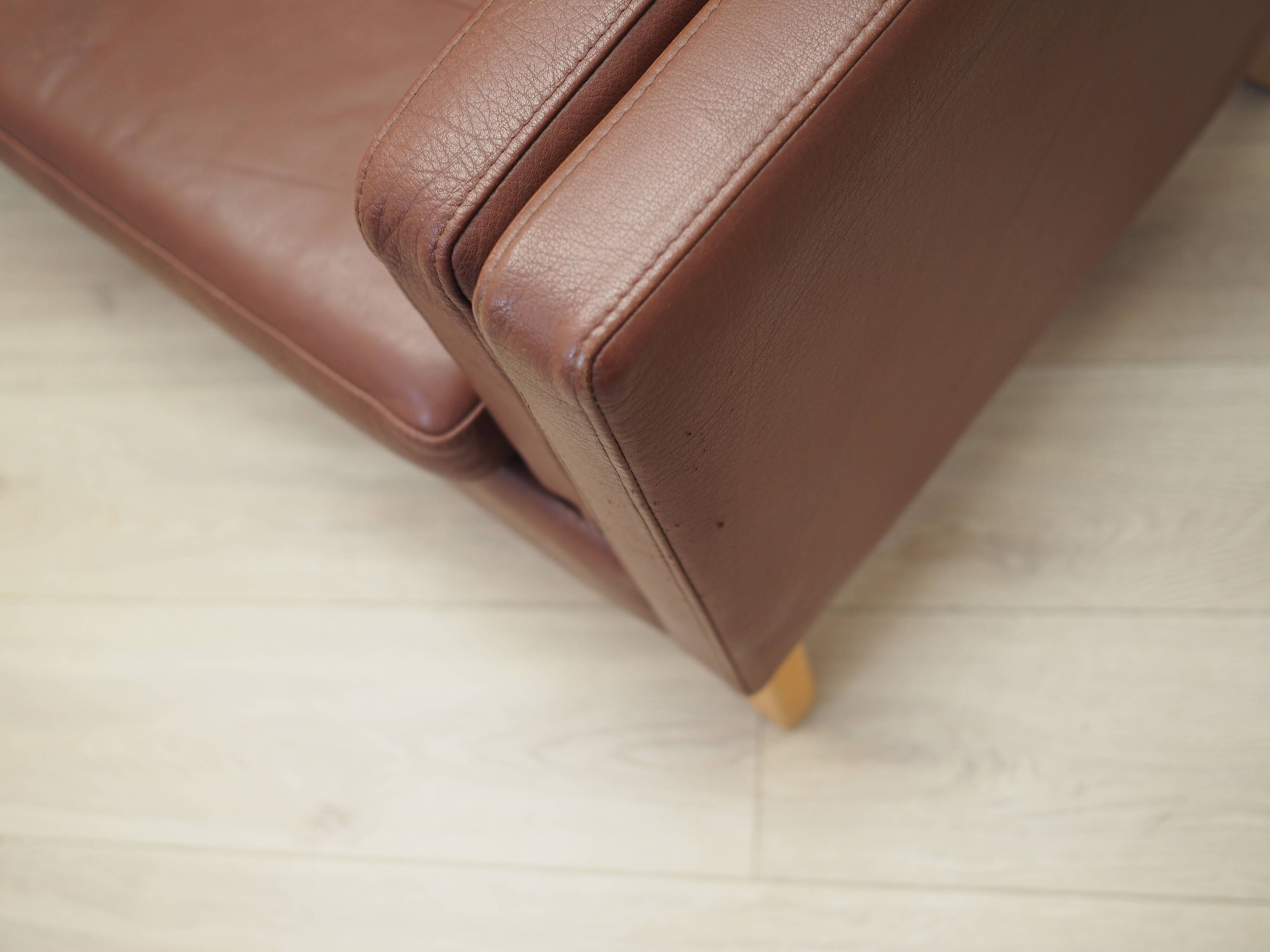 Brown leather sofa, Danish design, 1970s, production: Denmark