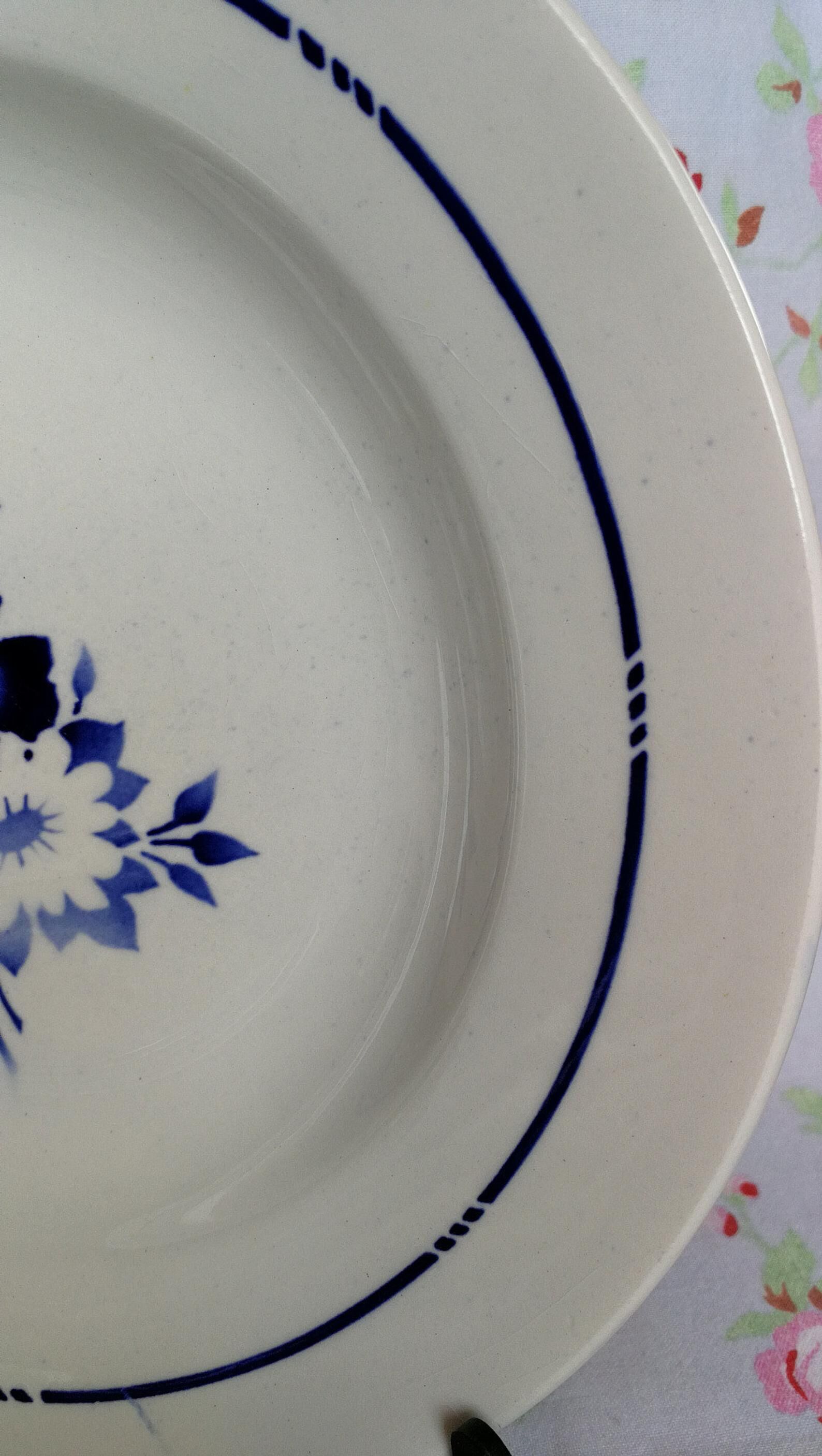 6 old blue flowers with stencil hollow plates