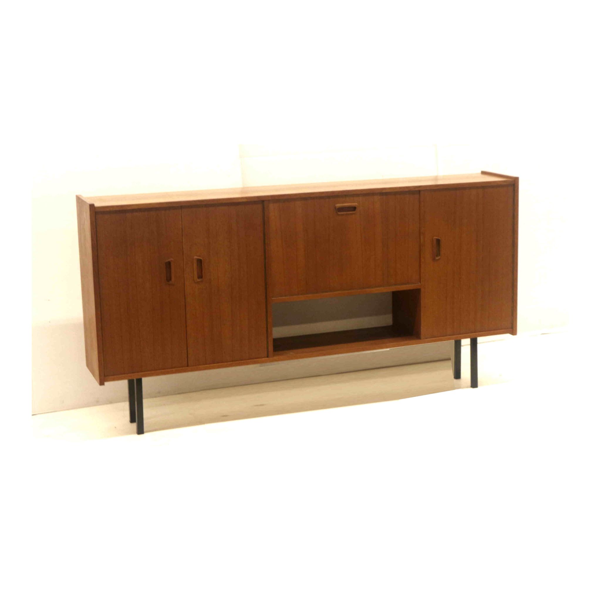 Vintage sideboard cabinet with beautiful handles on metal legs