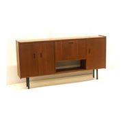 Vintage sideboard cabinet with beautiful handles on metal legs