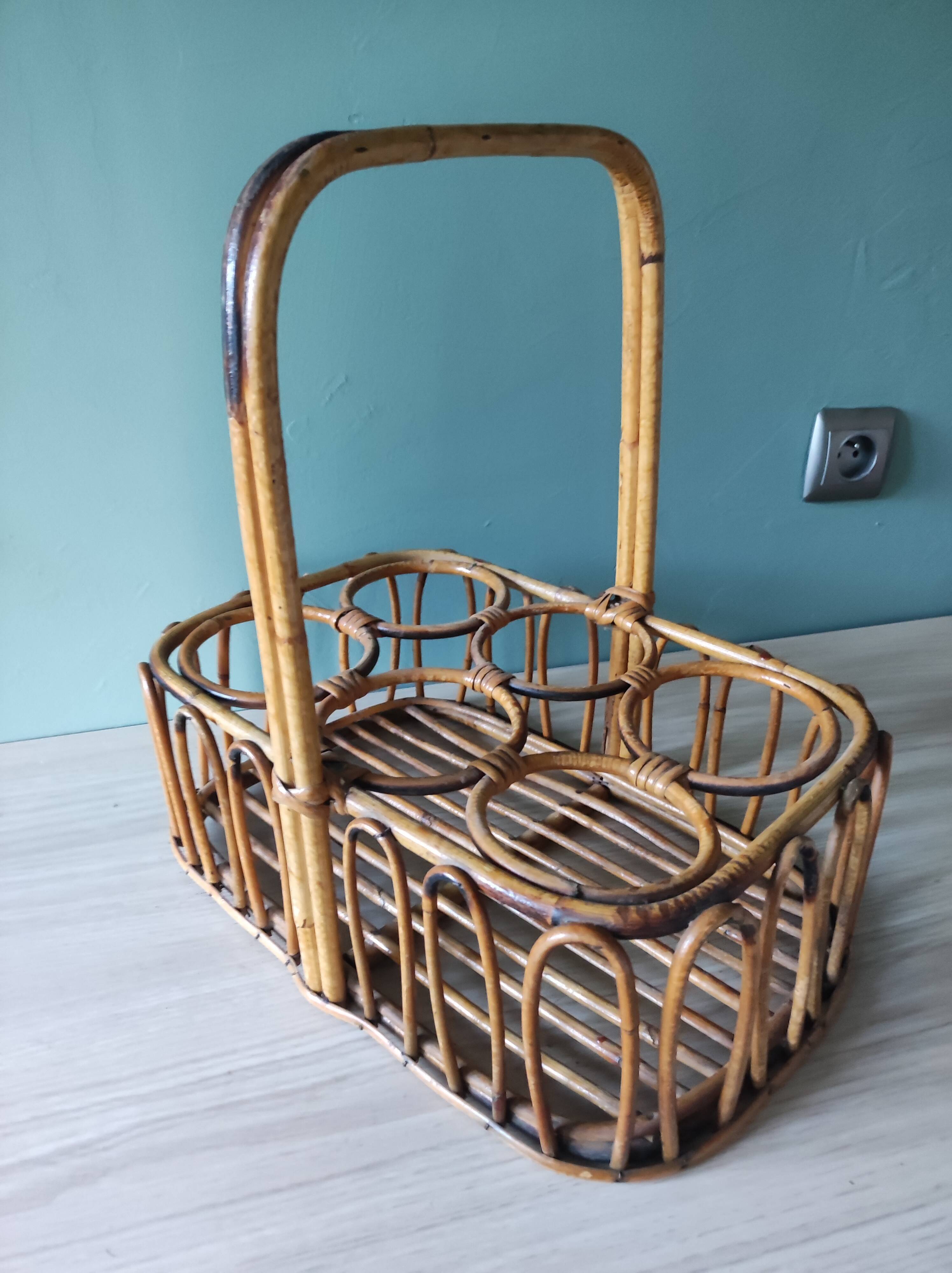 Bottle holder rattan vintage bamboo 50 60