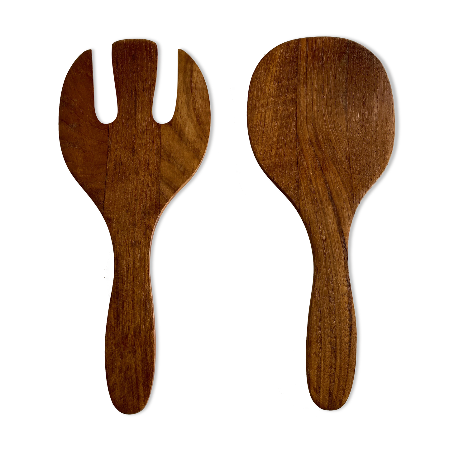 Pair of XXL Scandinavian service cutlery in solid teak 1960