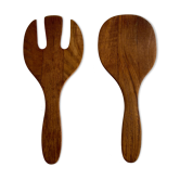 Pair of XXL Scandinavian service cutlery in solid teak 1960