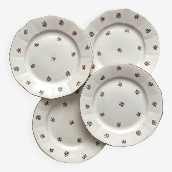 4 assiettes plates fleuries en faïence Digoin Sarreguemines