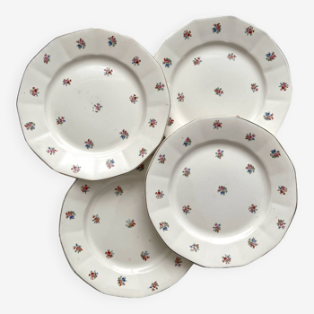 4 flowered flat plates in vintage Digoin Sarreguemines earthenware