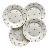 4 assiettes plates fleuries en faïence Digoin Sarreguemines