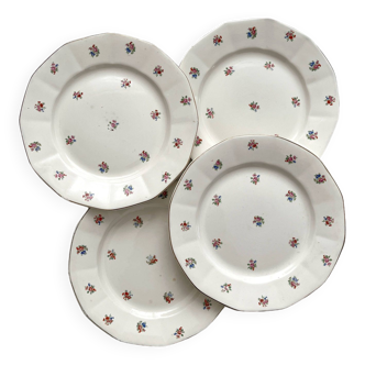 4 assiettes plates fleuries en faïence Digoin Sarreguemines