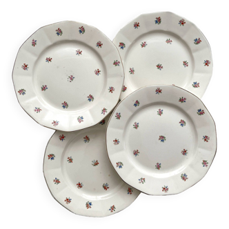 4 flowered flat plates in vintage Digoin Sarreguemines earthenware