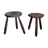 Set of 2 wooden tripod stools