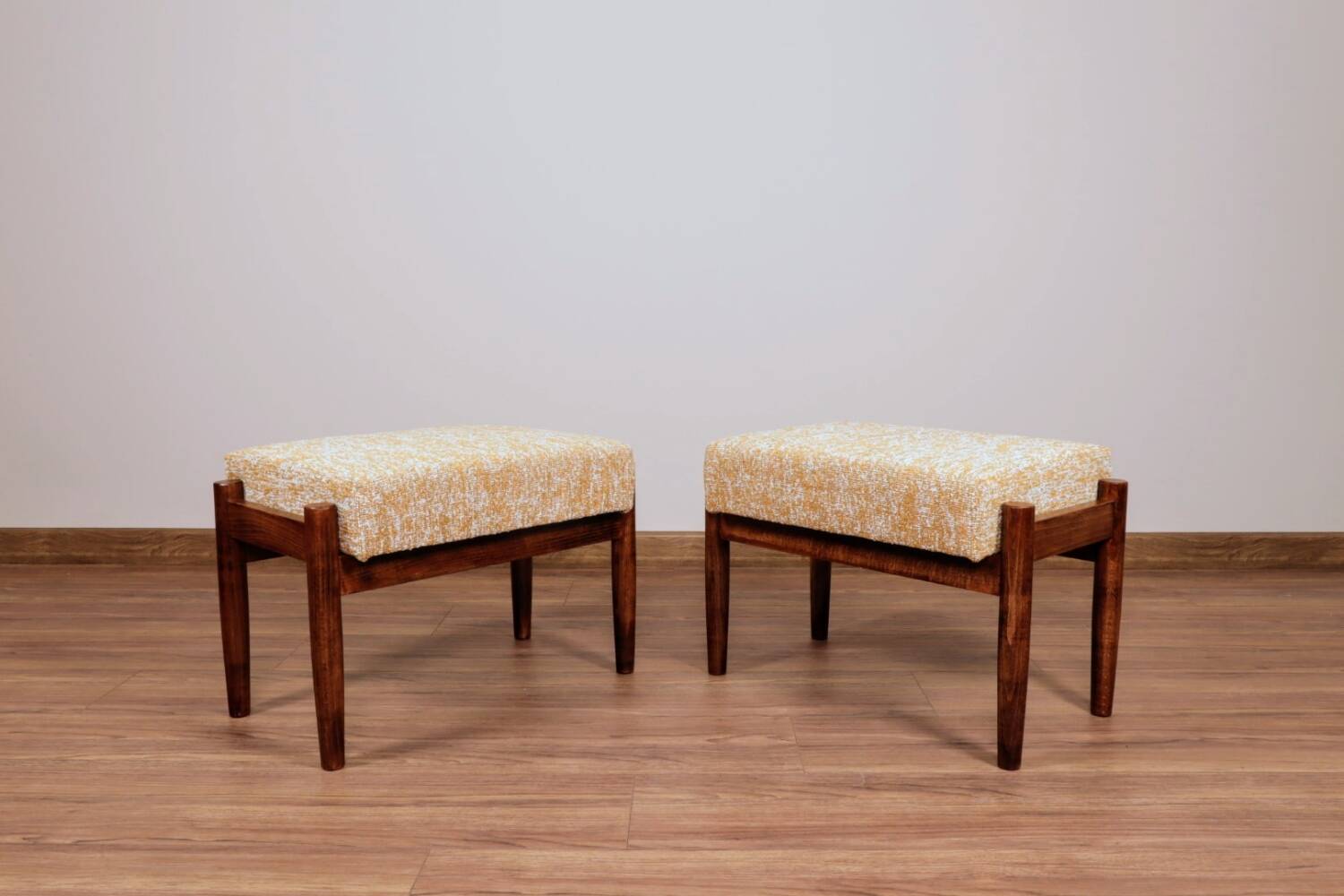 Scandinavian stool, yellow and white, Boho style