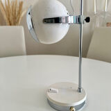 Italian adjustable eyeball lamp in chrome and opaline, 1970s.