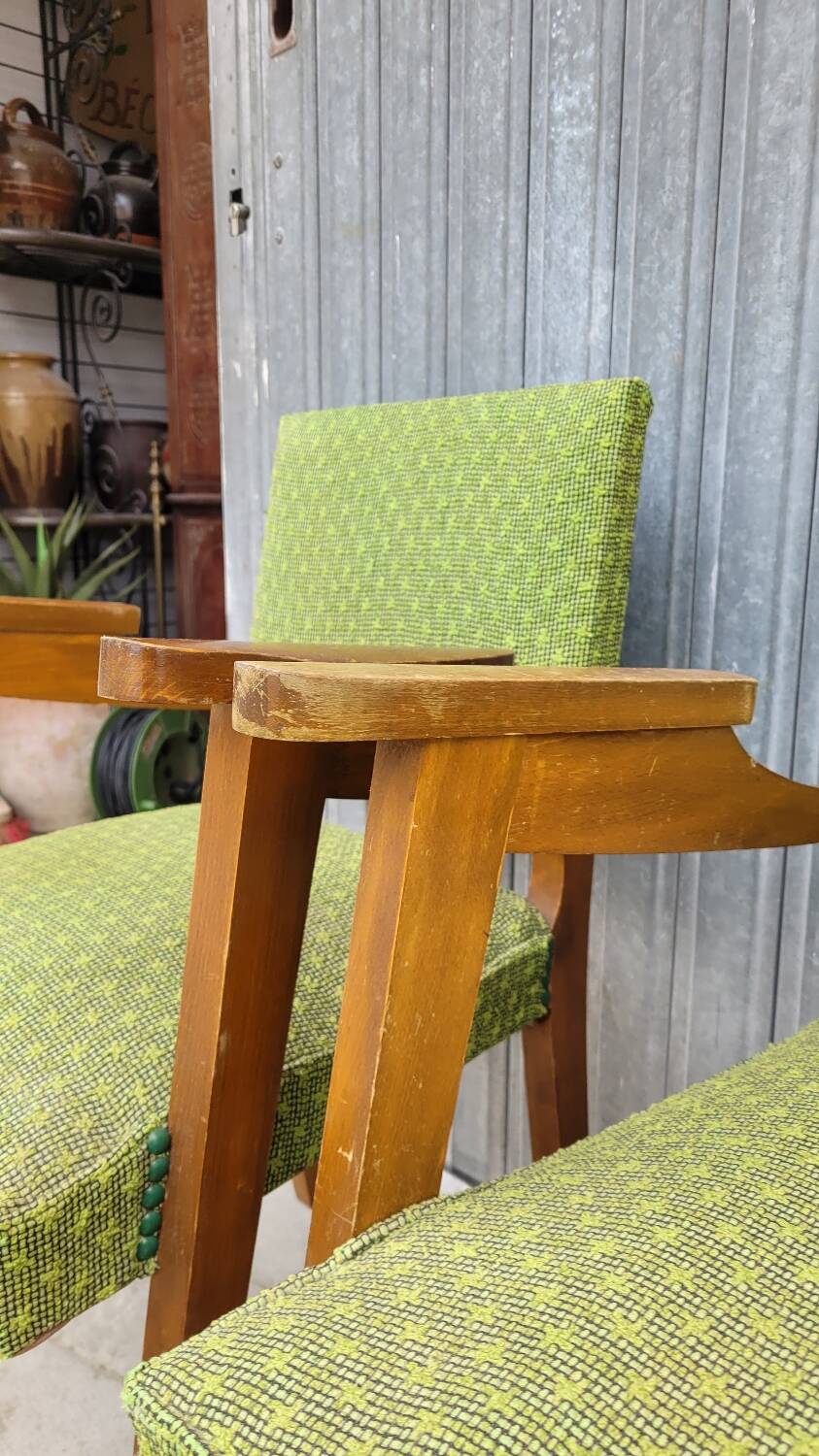 Pair of vintage bridge armchairs 1950s designer compass feet