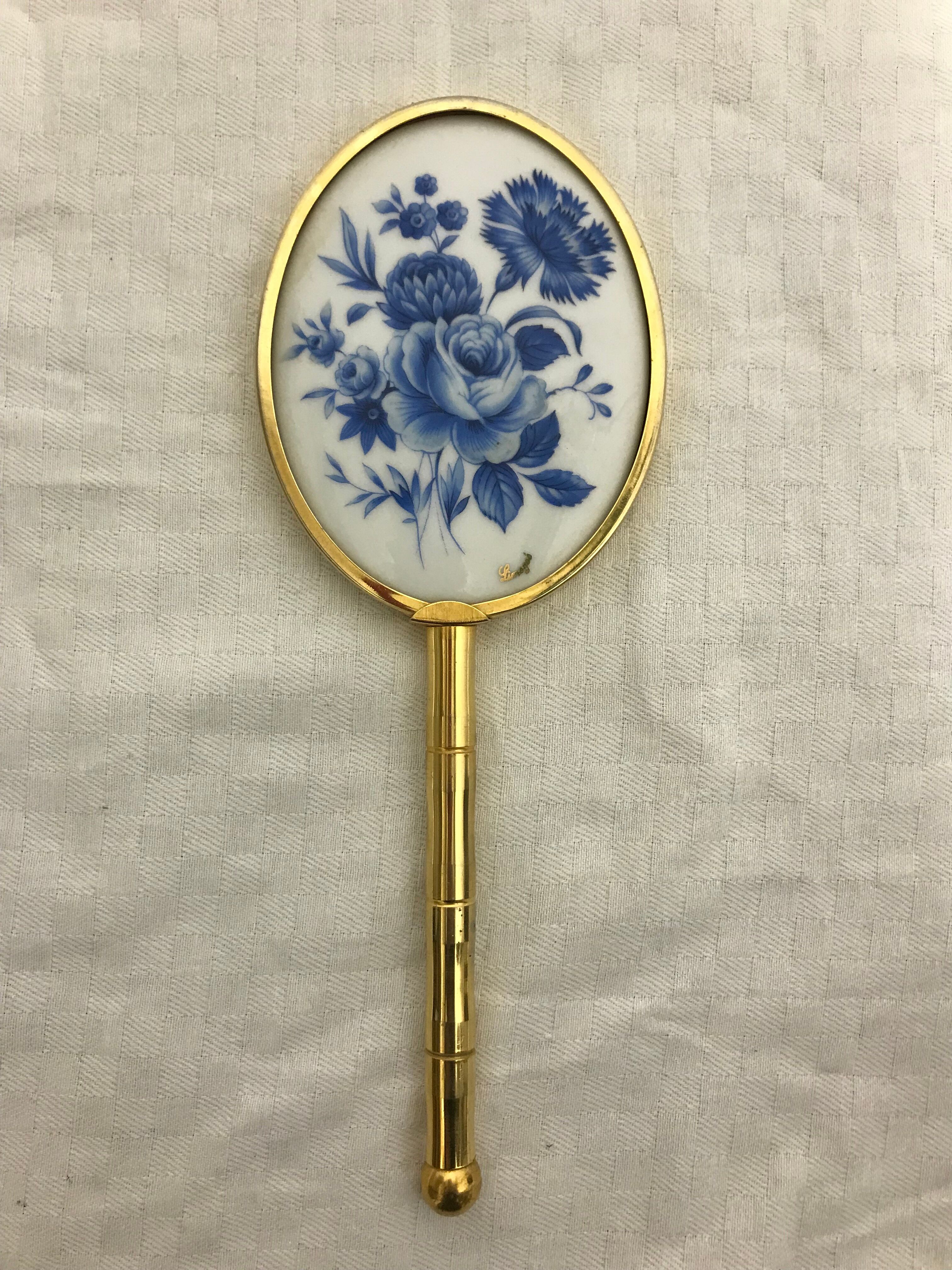 Mirror Face to hand gilded porcelain limoges Vintage