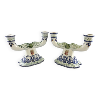 Pair of Gien candlestick candlesticks, Renaissance model