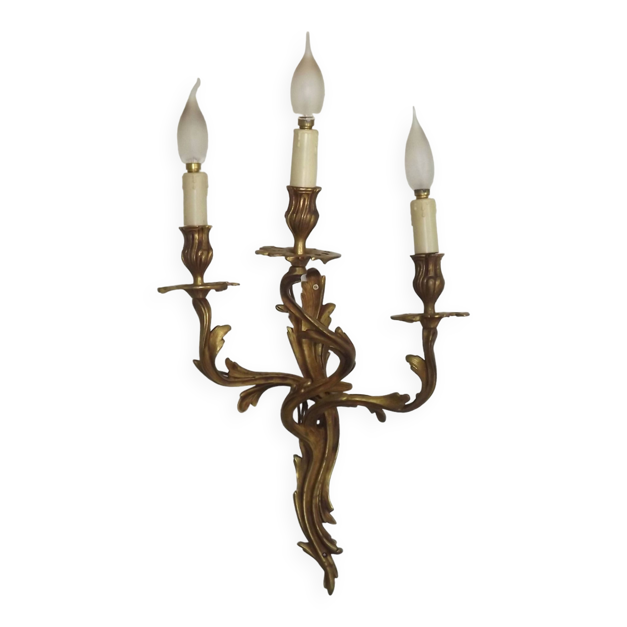 Magnificent French Vintage Bronze Triple Light Acanthus Leaf Wall Sconce 4798