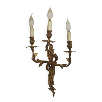 Magnificent French Vintage Bronze Triple Light Acanthus Leaf Wall Sconce 4798