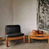 Square coffee table in solid blond wood 80s