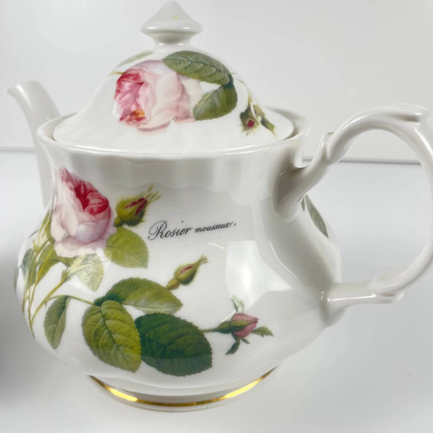 Redouté rose teapot, Roy Kirkham, England, 1996