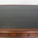 Bureau anglais ancien du XIXe siècle avec plateau en cuir noir
