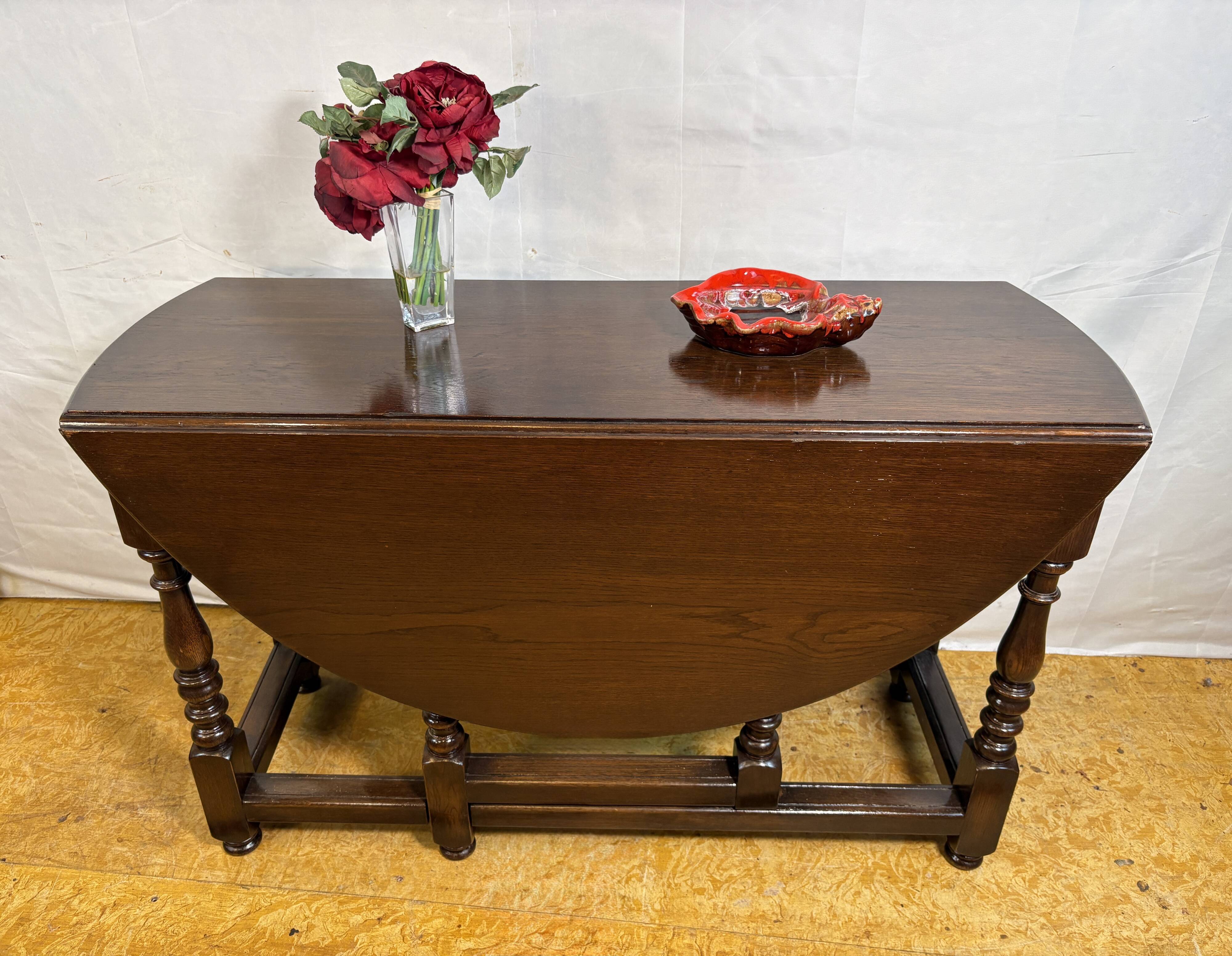 Jacobean Revival Solid Oak Gate Leg Drop Leaf Table 1900 English Antique
