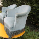 Pair of blue velvet toad armchairs