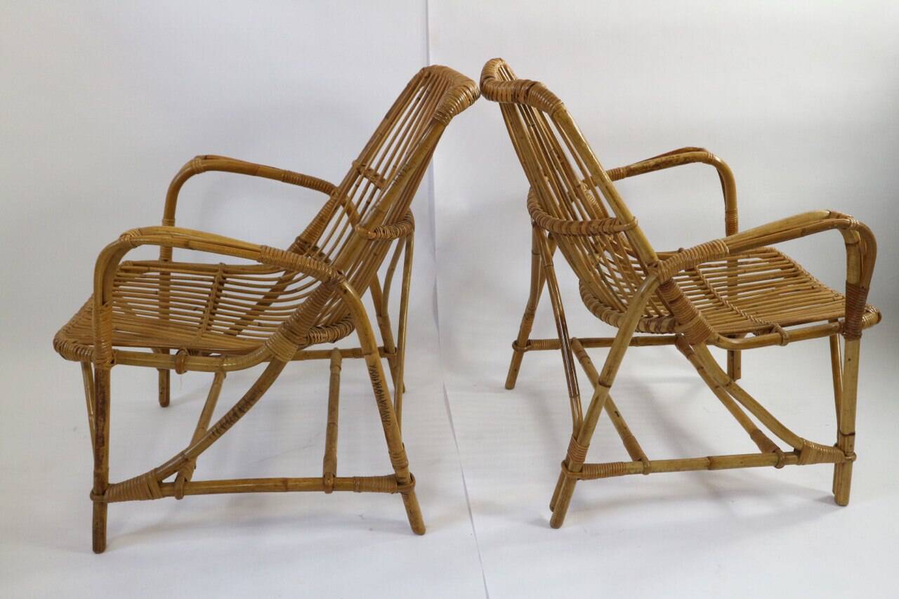 Pair of vintage bamboo armchairs, Bonacina style