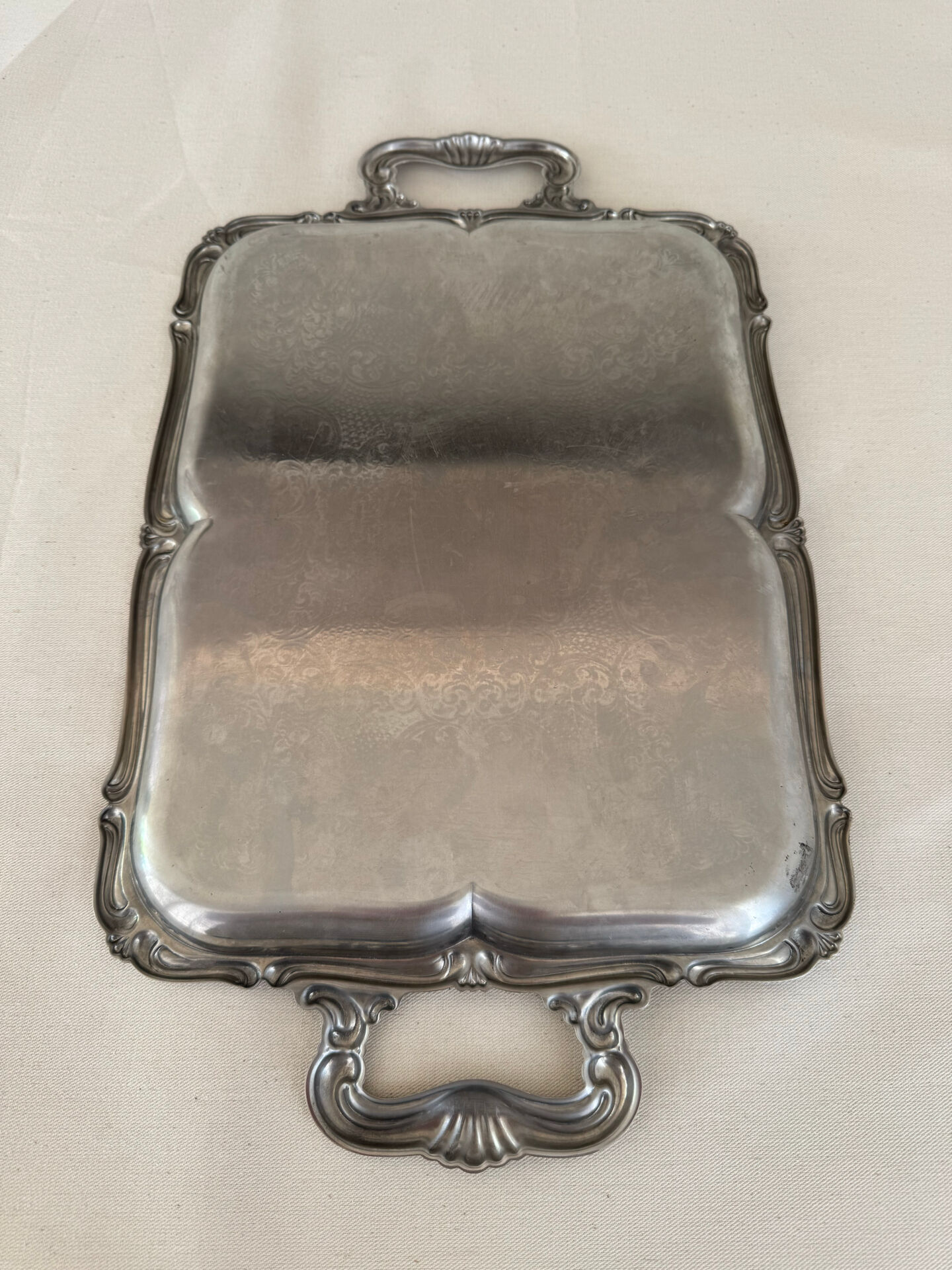 Plateau de service vintage en acier inoxydable Alfra Alessi de style baroque